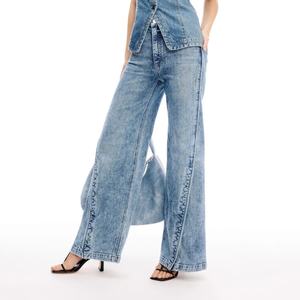 Pantalones Vaqueros Casuales de Cintura Alta para Mujer, Transpirables, de Pierna Ancha, con Botones y Logotipo - Product Image 2