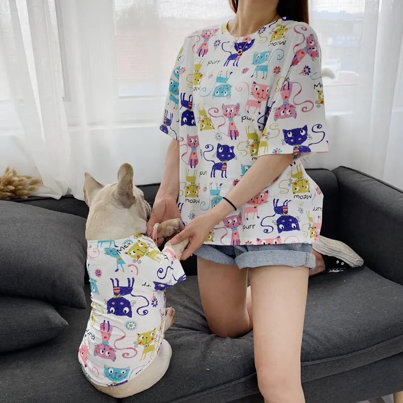 Joymay customized short-sleeved summer matching dog and owner human outfits cartoon dog and mom and dog matching outfits