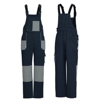 Salopette de travail personnalisable avec logo, empiècements contrastants, bretelles réglables, taille élastique, multi-poches, pour mécaniciens et réparation automobile