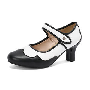 Femme Bout Rond Retro <span class=keywords><strong>Rock</strong></span> Roll Dance Shoes Hard Rubber Sole Medium Heel Easy Buckle Social Dancing Shoe - Product Image 6