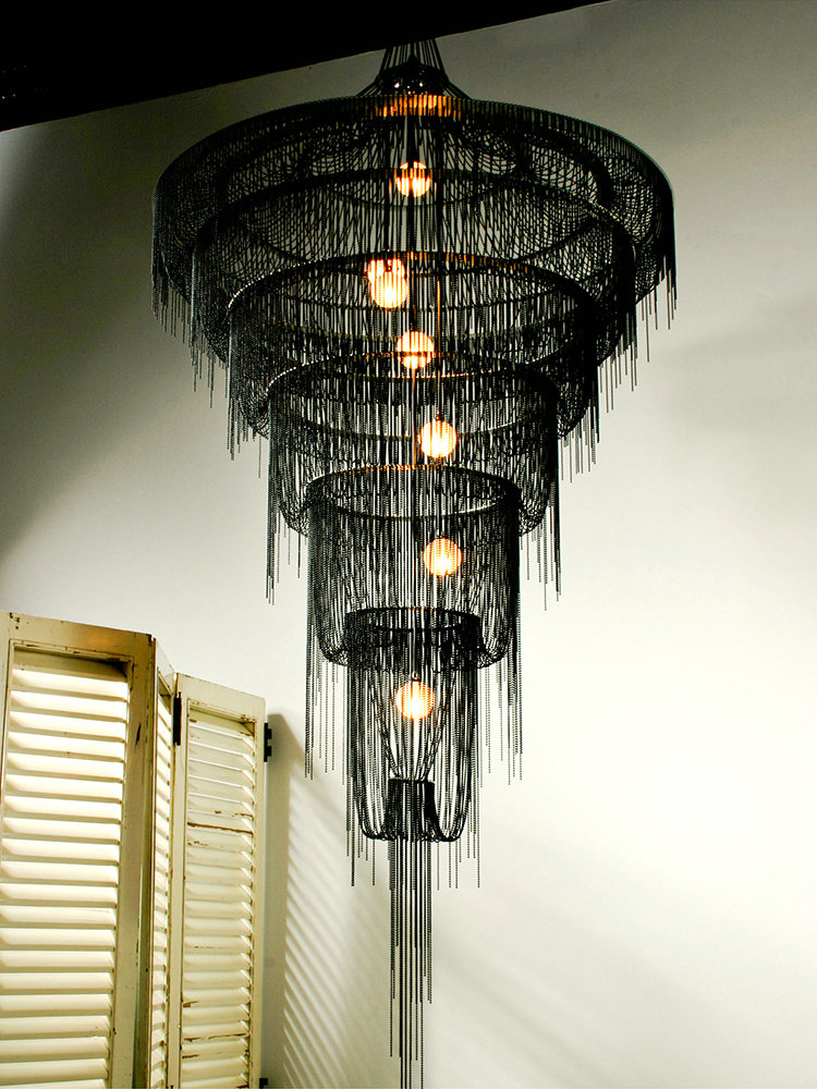 Handmade waterfall led chandelier aluminum chain tassel Black ceiling lamp fixtures(WH-CC-32)