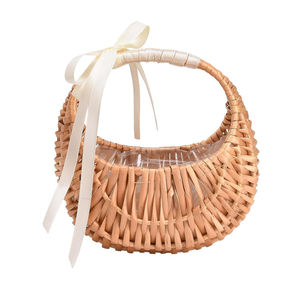 Piccola mezza luna cesto di vimini marrone Rattan cesto di stoccaggio di fiori con manico e nastri tessuto tecnica - Product Image 1