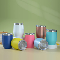 Gobelet à vin en acier inoxydable de 12 oz, forme œuf, avec revêtement en poudre mate personnalisé, avec couvercle, tasse à café isotherme