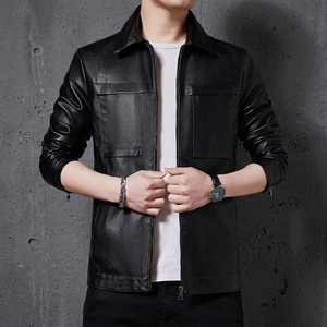 Chaqueta Larga de Piel de Oveja Genuina para Hombre, con Cierre, Impermeable, Estilo Motociclista, Casual, Transpirable, Corte Regular, Bolsillos Delanteros - Product Image 3