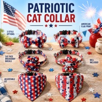 Collier patriotique pour chat, nœud papillon drapeau américain, bandana fleuri, étoiles et rayures, boucle visage de chat pour chaton, Jour de l'Indépendance