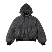 Blouson d'hiver formel en toile enduite de haute qualité avec capuche, effet vieilli, teinture à froid, coupe ample, pour hommes, style workwear, type bomber
