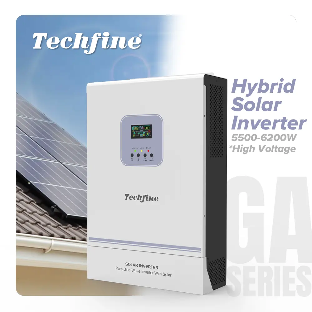 Techfine 5 كيلو وات 5.5 كيلو فولت 5.5 كيلو وات 5000 وات 48 فولت mppt هجين محول شمسي 5000 وات للأغراض السكنية