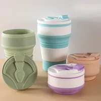 Gobelet pliable en silicone écologique et créatif de 350 ml/500 ml avec couvercle pour les voyages, les activités de plein air et les usages professionnels
