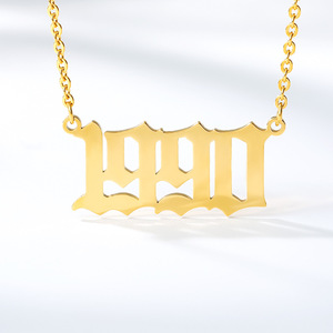 Collar con colgante de oro <span class=keywords><strong>inglés</strong></span> antiguo de 18 quilates de acero inoxidable personalizado, cadena de eslabones de moda, forma de número, regalo de aniversario de año de nacimiento - Product Image 3