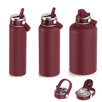 Bouteille d'eau isotherme double paroi en acier inoxydable avec couvercle à paille, pour voyage, sport et extérieur, personnalisable avec logo
