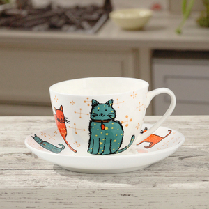 Modello animale Cat Fine Bone China grandi dimensioni tazza <span class=keywords><strong>e</strong></span> piattino, 250ml Oversize tazza di caffè americano <span class=keywords><strong>e</strong></span> piattino - Product Image 2
