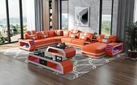 Canapé d'Angle Sectionnel en Cuir Blanc Moderne avec Lumière LED pour Salon