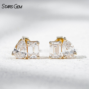 Starsgem 1.544CTW Ear <b>Stud</b> 10K Solid Gold Pear Cut <b>Emerald</b> Cut Lab Grown Diamond Toi Et Moi <b>Stud</b> Earrings - Product Image 1