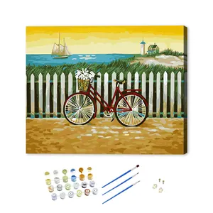 Liffy Diy pintura por números pintura al óleo lienzo paisaje marino playa bicicleta arte moderno pintura de Color Digital cuadro decorativo para el hogar