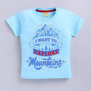T-shirt en coton imprimé pour garçons, motif montagnes, décontracté, à manches courtes, pour l'été, doux, respirant et confortable - Product Image 1