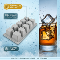 Bac à glaçons en silicone écologique sans BPA, 10 cavités, moule à glaçons facile à démouler pour whisky et cocktails