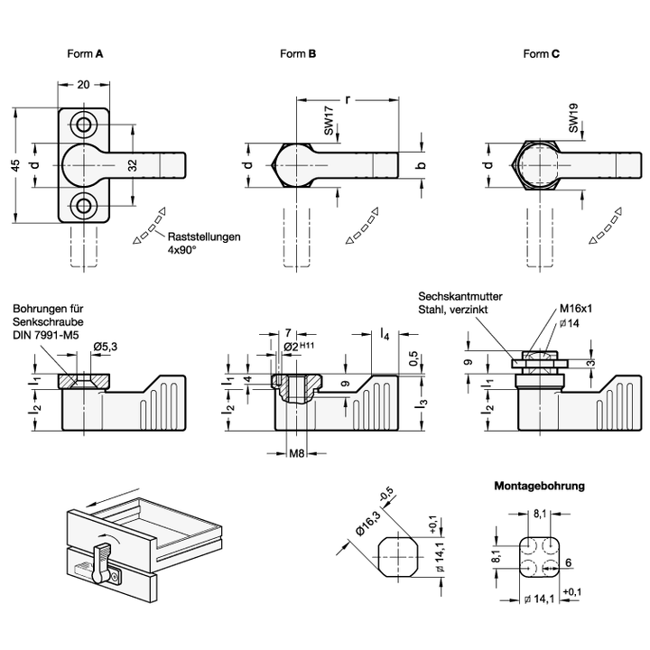 GN 702 Furniture Locks Zinc Die-Cast with 4 Detent Positions Locking Bolt
