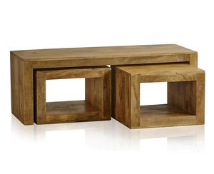 Ensemble de table basse rectangulaire en bois de manguier fait à la main 3 meubles de maison multi-personnes solides Design portable pour hôtels prix de gros - Product Image 3
