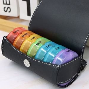 Weekly Organizer 2 Times a 7 Day <b>Rainbow</b> Box With Pu Leather Case Portable Travel Medication Pill Container - Product Image 4