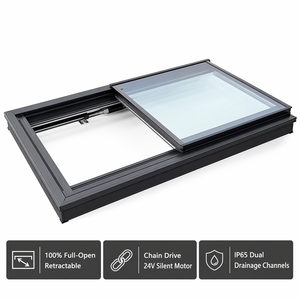Fenêtre <span class=keywords><strong>de</strong></span> <span class=keywords><strong>toit</strong></span> coulissante rétractable en alliage d'aluminium étanche, motorisée, pour véranda en verre, villa, sur mesure - Product Image 1