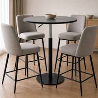 Table de bar moderne minimaliste en bois avec réglage de la hauteur, base en métal noir mat, idéale pour pub, café, maison, îlot de cuisine
