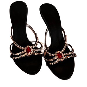 Logo personalizzato di lusso estivo pantofole di raso moda donna rosso strass punta rotonda sandali Sexy tacchi alti - Product Image 4