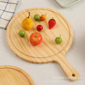 Wooden Pizza <b>Tray</b> With Handles Round Serving Plate For Cake Bread Steak Salad Display Hotel Coffee <b>Tea</b> Use - Product Image 2
