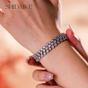 Pulsera de declaración clásica de Roma para mujer, Zirconia cúbica transparente, brazaletes de aleación chapados en platino a la moda, joyería de moda para novia - Product Image 4