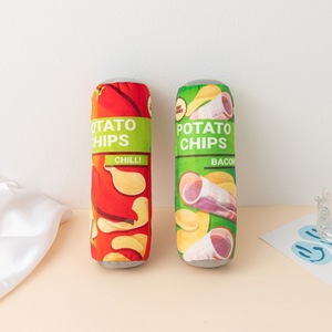 Wholesale Pet Dog <b>Cat</b> Vocal Durable <b>Plush</b> Grinding Teeth Cleaning Bite Resistant Potato Chip Cylinder Stuffed Pet Chew Toys - Product Image 1