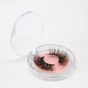 Private Label Empty Round Lash Tray Boxes Container Custom Logo False Eyelash Crystal Packaging Box For 25mm Mink Eyelashes