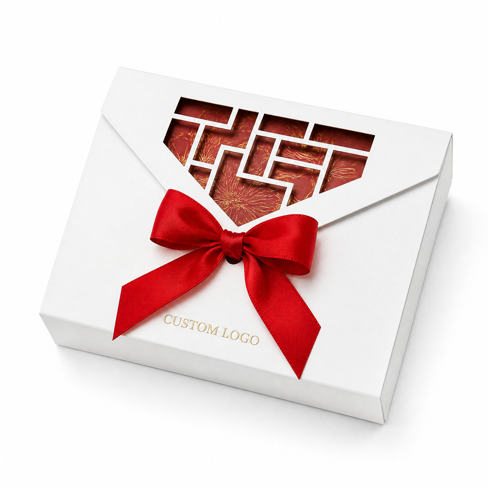 Paper Company Names Elegant Ribbon Tie Envelope Shape Paper Packaging Box with Clear PET ...