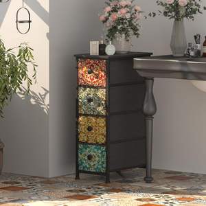 Commode moderne rétro Boho à 4 tiroirs avec Mandala Design Tour de rangement moderne Meubles de chambre à coucher Décoration intérieure en stock - Product Image 4