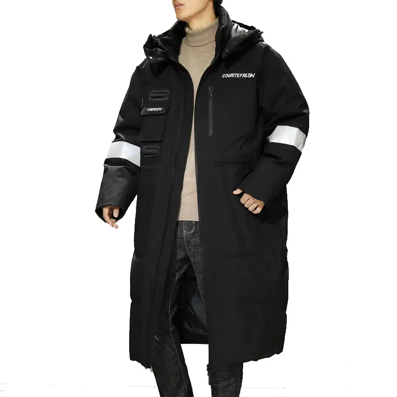 Loose Trend Jacket Men's Long White Duck Down Hooded Jacket Thick Warm Long Jacket Coat