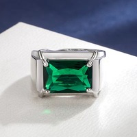 Bague ouverte carrée émeraude pour hommes et femmes, bague à quatre griffes avec diamant bleu, bijoux de mode