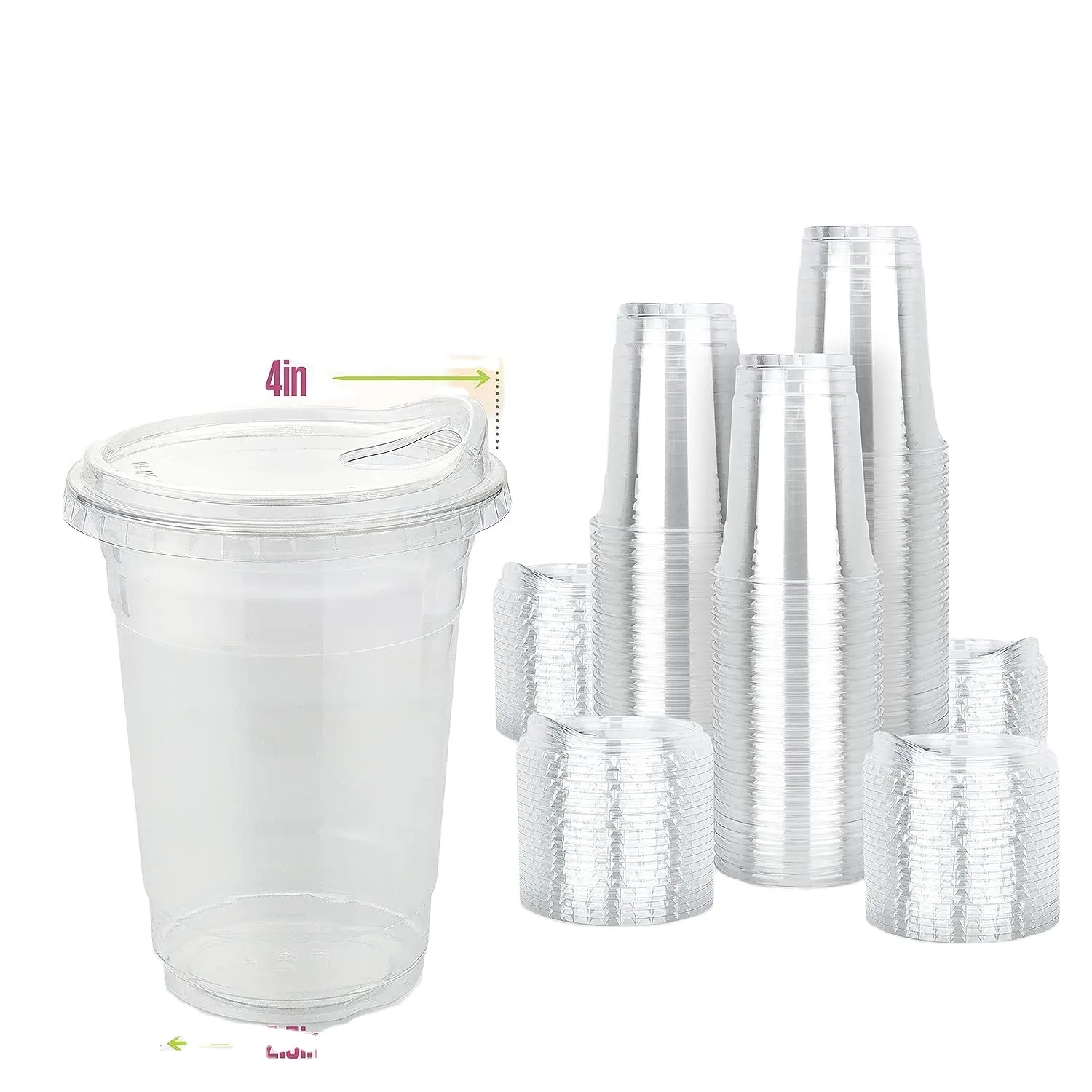 Disposable Clear Cups with Lids 16OZ custom logo bubble tea cup plastic containers with lids disposable glasses icecream cups