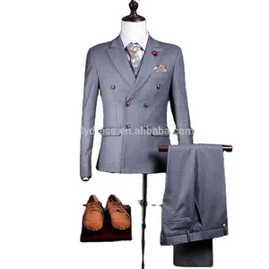 Controleer Grid Piekte Kraag Formele Mannelijke Custom Made Smoking Kostuum 3 Stuks Jas Vest Broek NA28 Suits Met Broek Dubbele borst