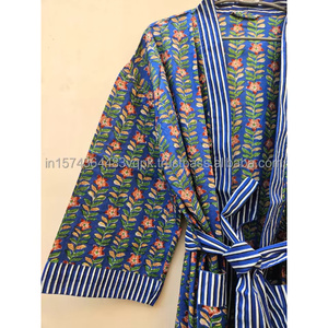 Robe Kimono en Coton Imprimé à la Main, Peignoir Kimono Indien en Coton, Robe Longue d'Été pour Femme, Vêtement de Nuit Doux - Product Image 5