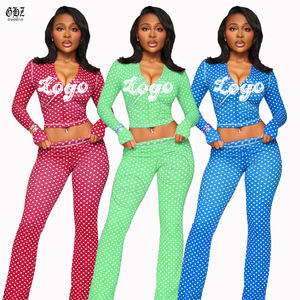 Set per Ragazze Alte <span class=keywords><strong>2026</strong></span> Best-seller Y2k Pantaloni Sportivi Rossi a Pois con Felpa con Foro per il Pollice Set Due Pezzi Abbigliamento Donna Produttori - Product Image 4