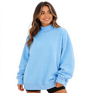 Women Winter Oversized <b>Mock</b> <b>Neck</b> Front Logo 100% Cotton Lightweight Sweatshirt Casual Loose Long Sleeve Pullover <b>Top</b> - Product Image 1