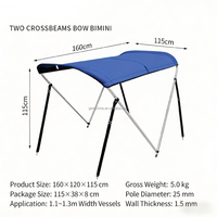 Kanopi Bimini Kapal Pontun Kain Oxford 600D/1200D Tahan Air, Rangka Aluminium Matte 4 Busur, Pelindung UV, Penutup Tenda Kapal