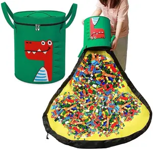 Popular caja de almacenamiento de juguetes organizador y alfombra de juegos cesta de almacenamiento de juguetes con tapa de cremallera Cubo de almacenamiento para niños