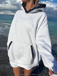 Sudadera con Capucha Bordada de Alta Calidad 100% Algodón, Estilo Urbano, Casual, para <span class=keywords><strong>Mujer</strong></span>, Talla Grande, con Diseño de Lunares, Personalizable - Product Image 2
