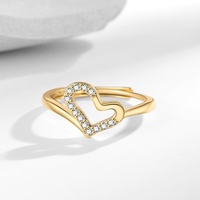 RFJEWEL 2026 Nouvelle Bague Ajustable en Plaqué Or/Argent avec Cœur et Zircon Cubique, Bijou Tendance pour Femme, Vente en Gros