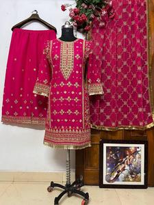 Vestido de diseñador plateado estilo Bollywood para mujer, 3 uds., atuendo indio, bordado impreso, cada función de Festival, precio al por mayor - Product Image 2