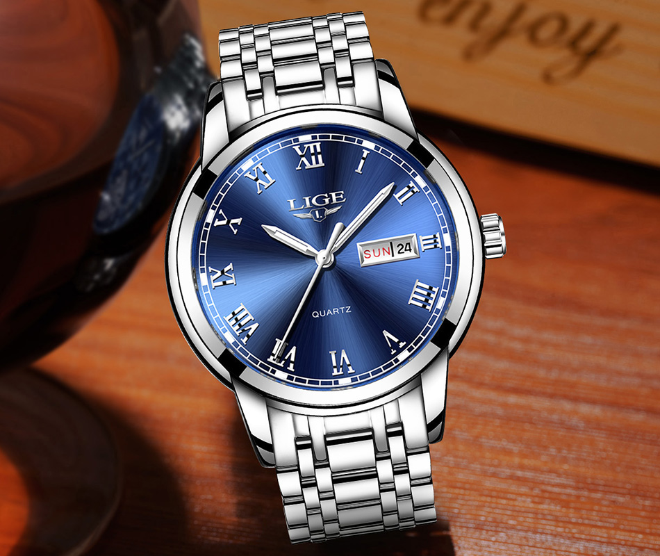 LIGE — montre-bracelet de luxe en acier inoxydable pour homme, étanche, en acier inoxydable, à Quartz, avec Date et heure, horloge