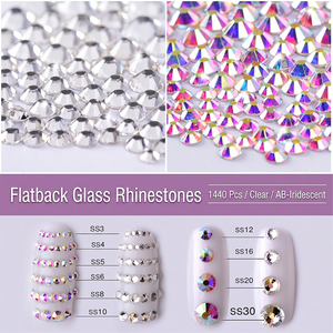 Cristales de Vidrio Planos de Primera Calidad, 1440 Piezas, Tamaños Variados, Color AB, Sin Fijación <span class=keywords><strong>en</strong></span> Caliente, Diamantes de Cristal para Decoración de <span class=keywords><strong>Uñas</strong></span>, Accesorios para Manualidades - Product Image 4