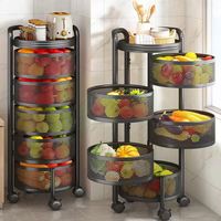Chariot de rangement rotatif à 5 niveaux pour légumes et fruits, étagère de rangement ronde à roulettes