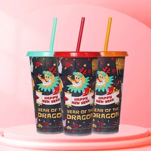 Vente chaude produit conception cadeau tasse couleur changeante tasse gobelet en plastique dragon 2024 nouvel an lunaire