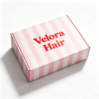 Boîte d'expédition en carton ondulé rose rayée personnalisée avec intérieur sur mesure pour les extensions de cheveux, les perruques et l'emballage e-commerce pour salons de coiffure
