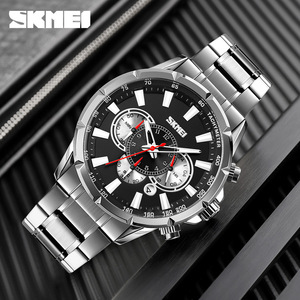 Skmei Men's Chronograph Watch Blue Steel Bracelet Analog Quartz With Tachymeter Calendar Luminous 30M Waterproof - Product Image 4